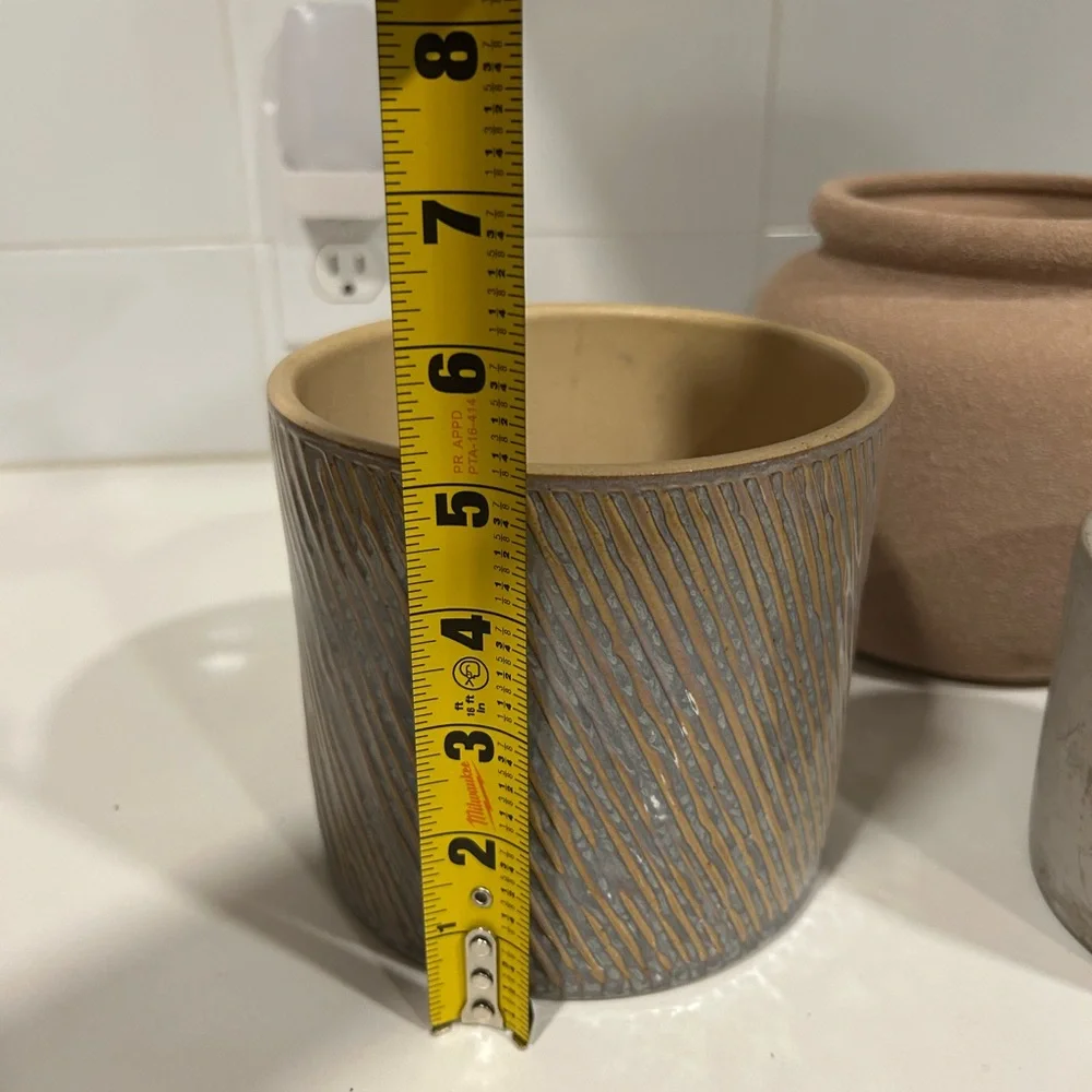 Striped ceramic stone planter pot